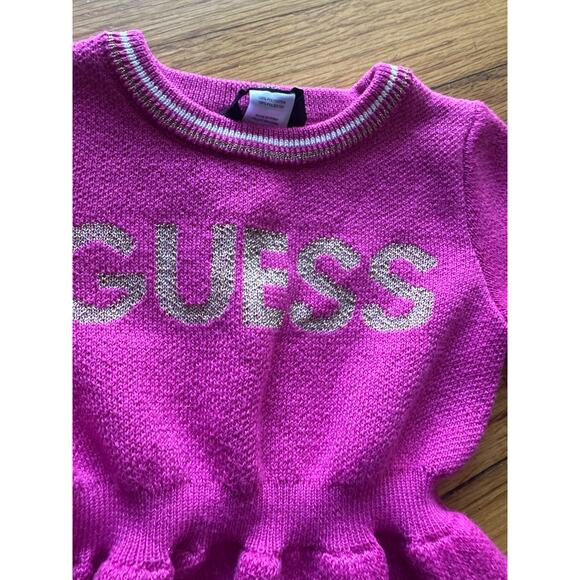 GUESS Baby Girls Long‑Sleeve Sweater Dress – Pink, Size 12 M - Picture 3 of 6